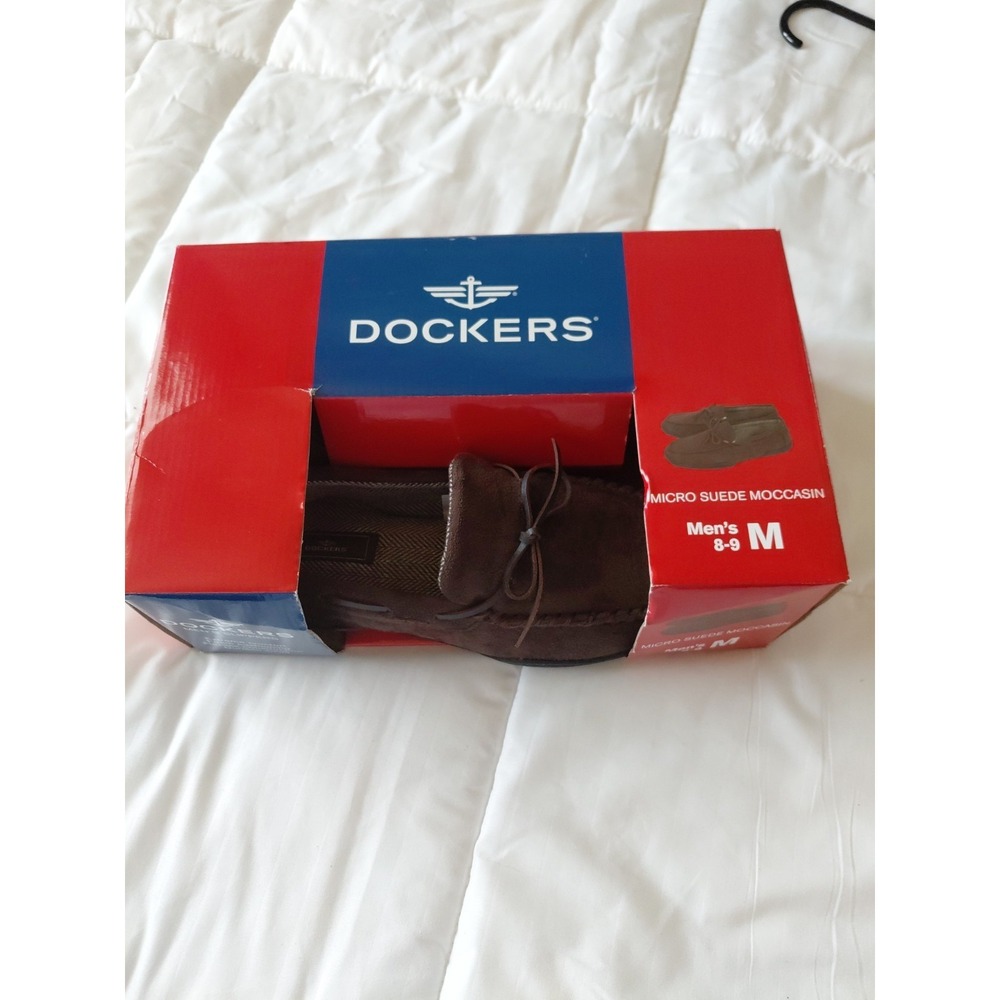 NEW in Box Dockers Mens Boaters Slippers Brown Microsuede Moccasin Shoes Sz 8-9